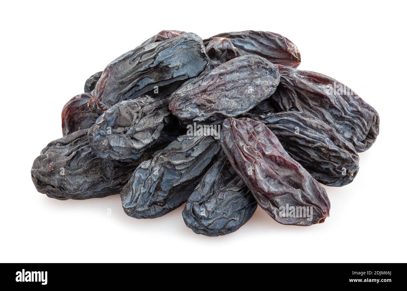 chemin des raisins secs noirs isolé sur blanc Banque D'Images