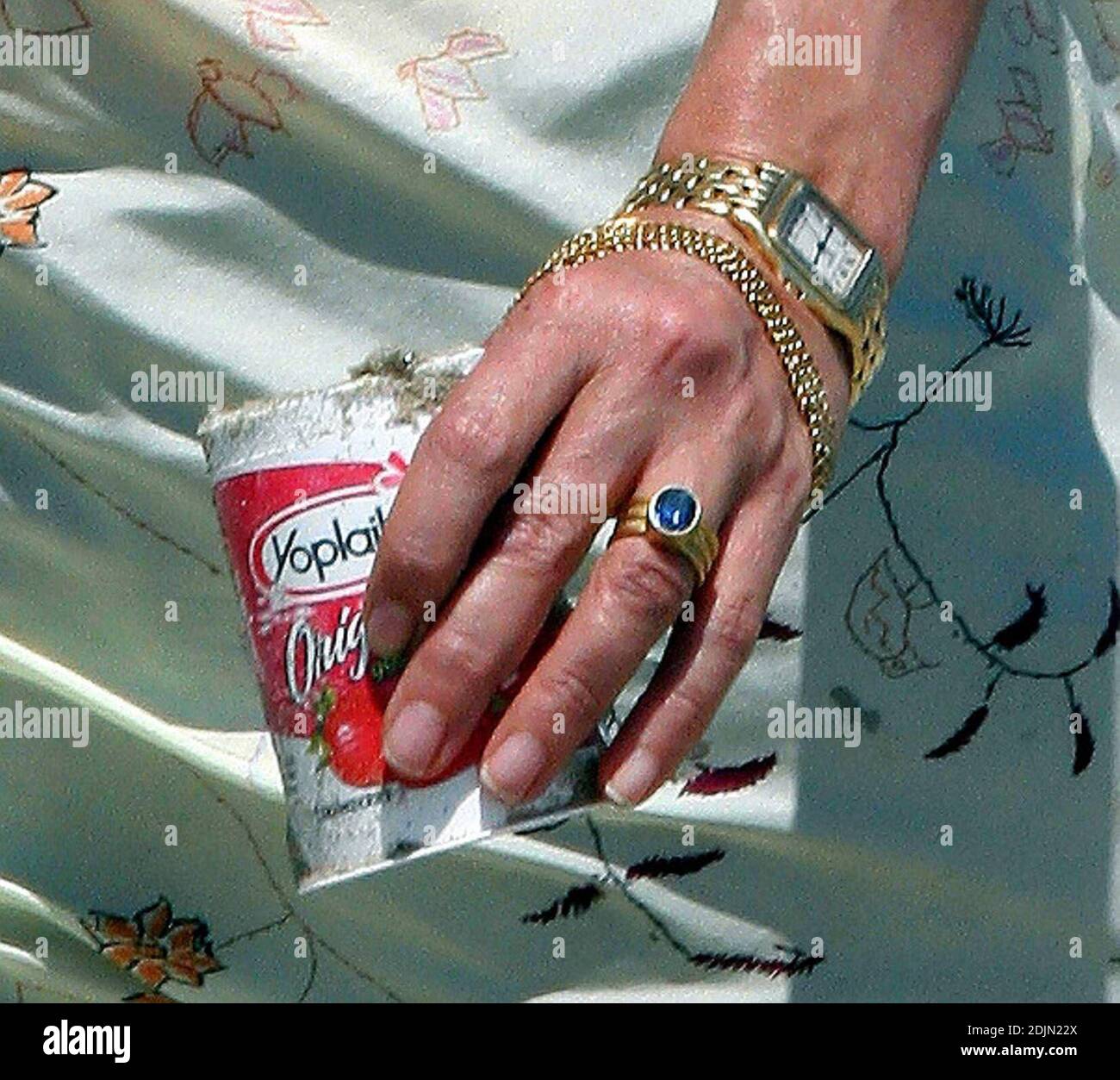 Rosanna Arquette fait une promenade sur la plage avec un ami tout en jouant à FETCH avec quelques chiens. Peut-être l'actrice est-elle consciente de la portée, car elle semble être en fourre-tout un pot de yogourt rempli de sable. Malibu, Calif. 7/9/06 Banque D'Images