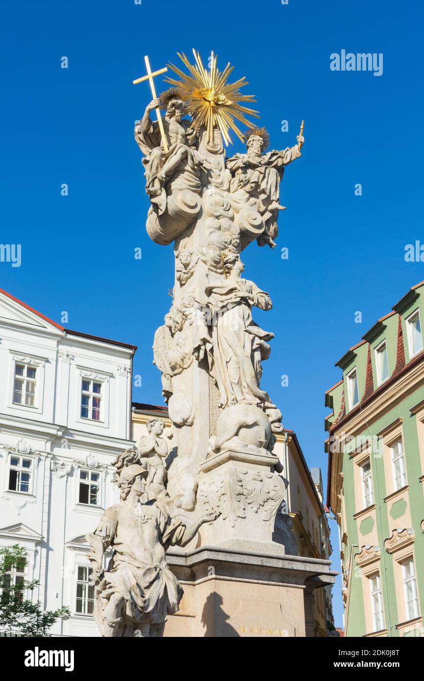 Brno (Brünn), marché aux légumes, colonne de la Trinité dans la vieille ville, Jihomoravsky, Südmähren, Moravie du Sud, Tchèque Banque D'Images