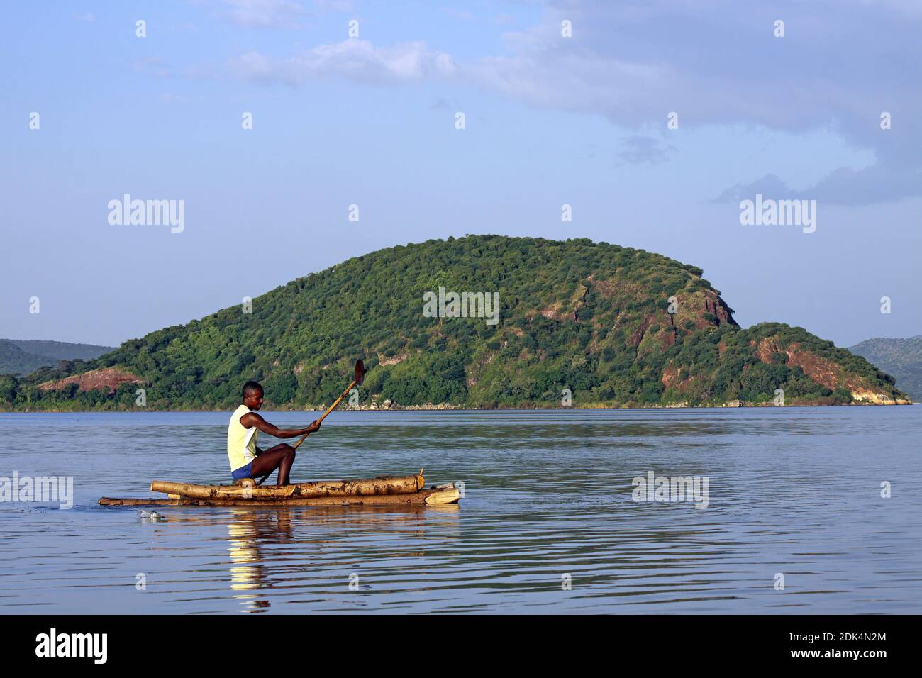 Son bassin pour pêcheur Radeau, Lac Chamo, Ethiopie Banque D'Images