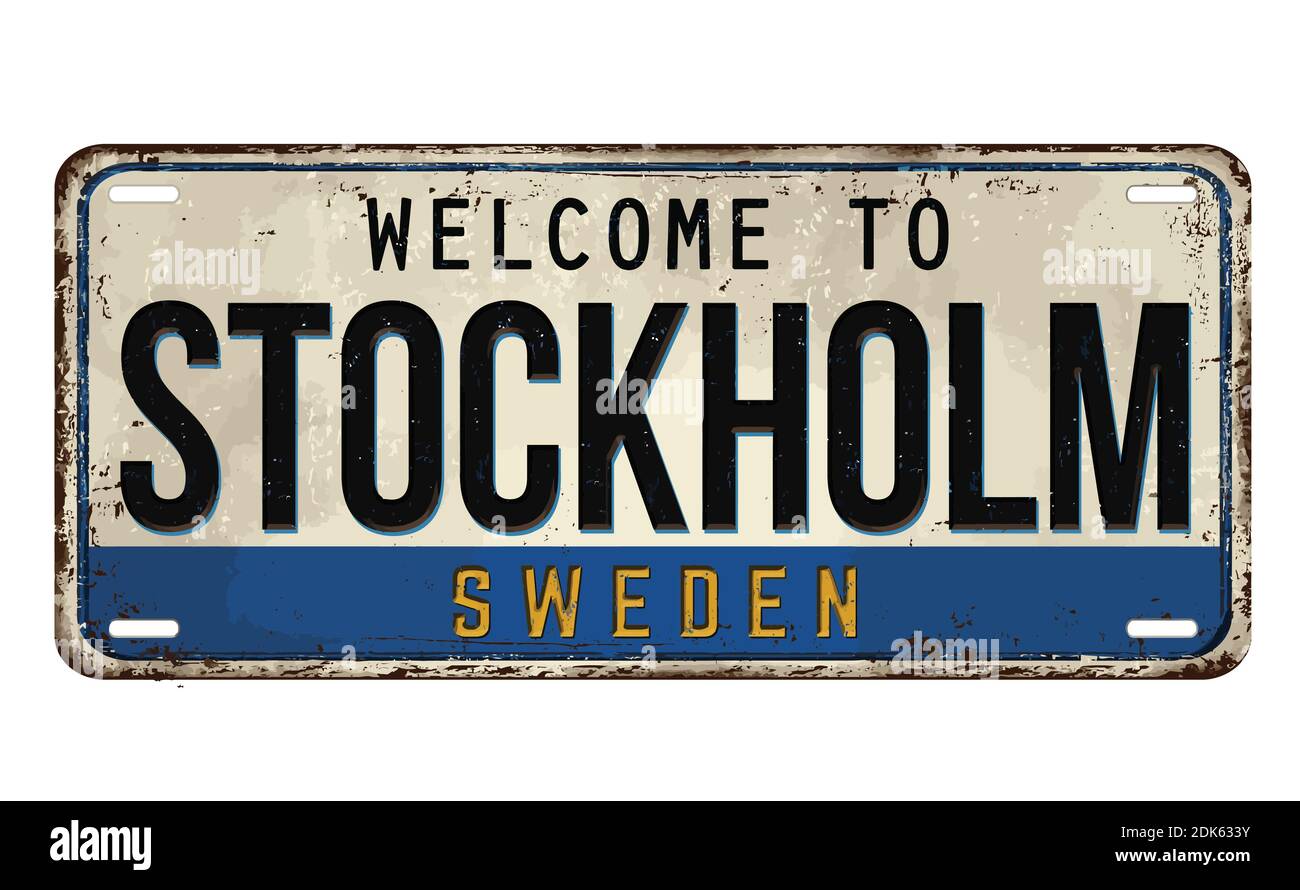 Bienvenue à Stockholm plaque de métal rouillé vintage sur fond blanc, illustration vectorielle Illustration de Vecteur