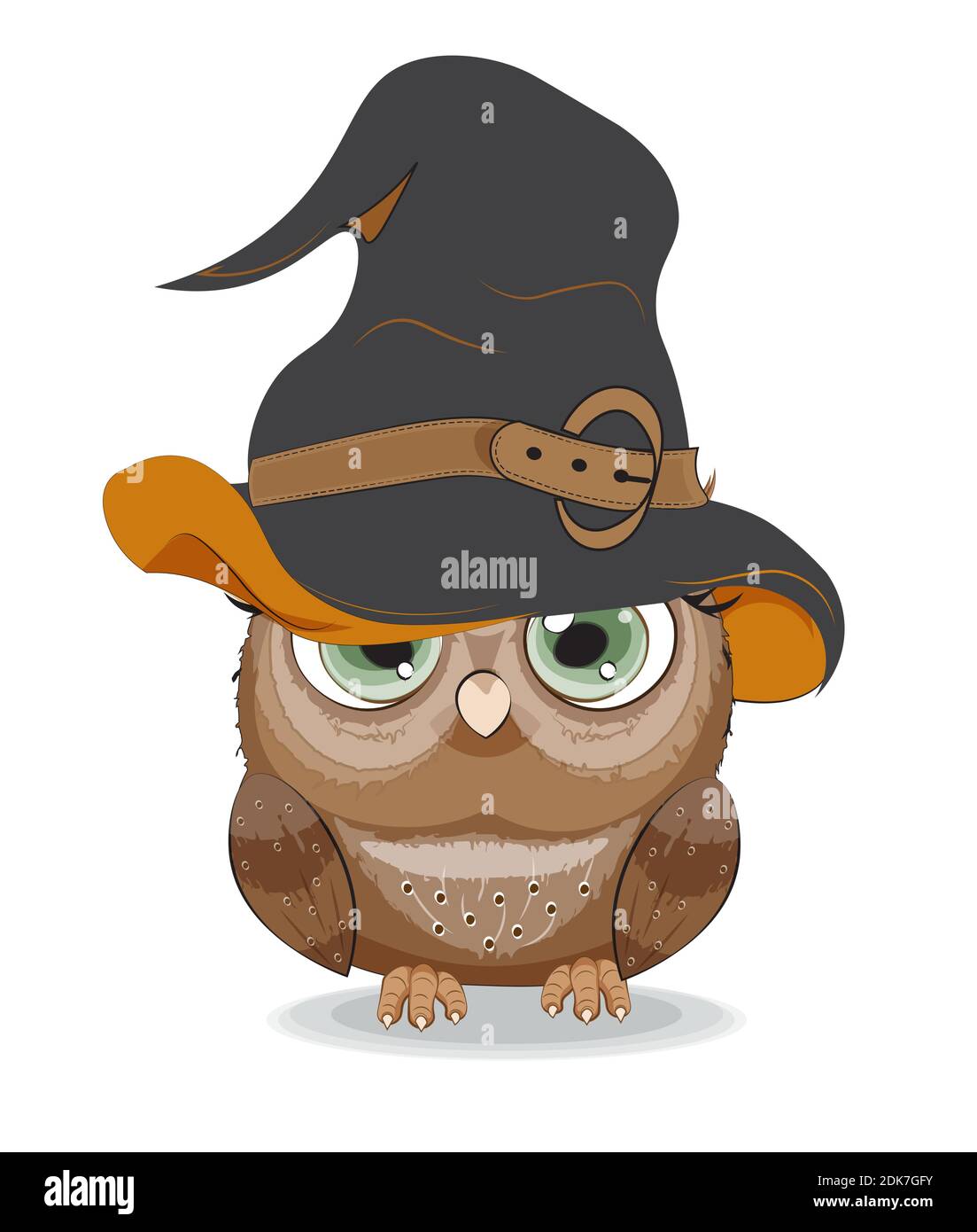 Halloween hibou dans chapeau de sorcière, image à la main dessin style de dessin animé, pour t-shirt vêtements mode imprimé, carte de voeux, carte postale. Douche de bébé. Fête Illustration de Vecteur