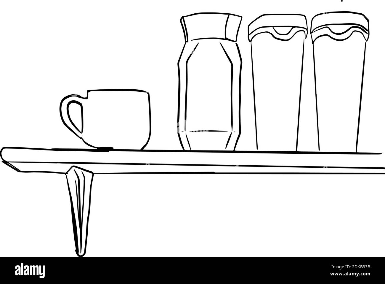 Esquisse de contour o étagère de cuisine avec récipients Illustration de Vecteur