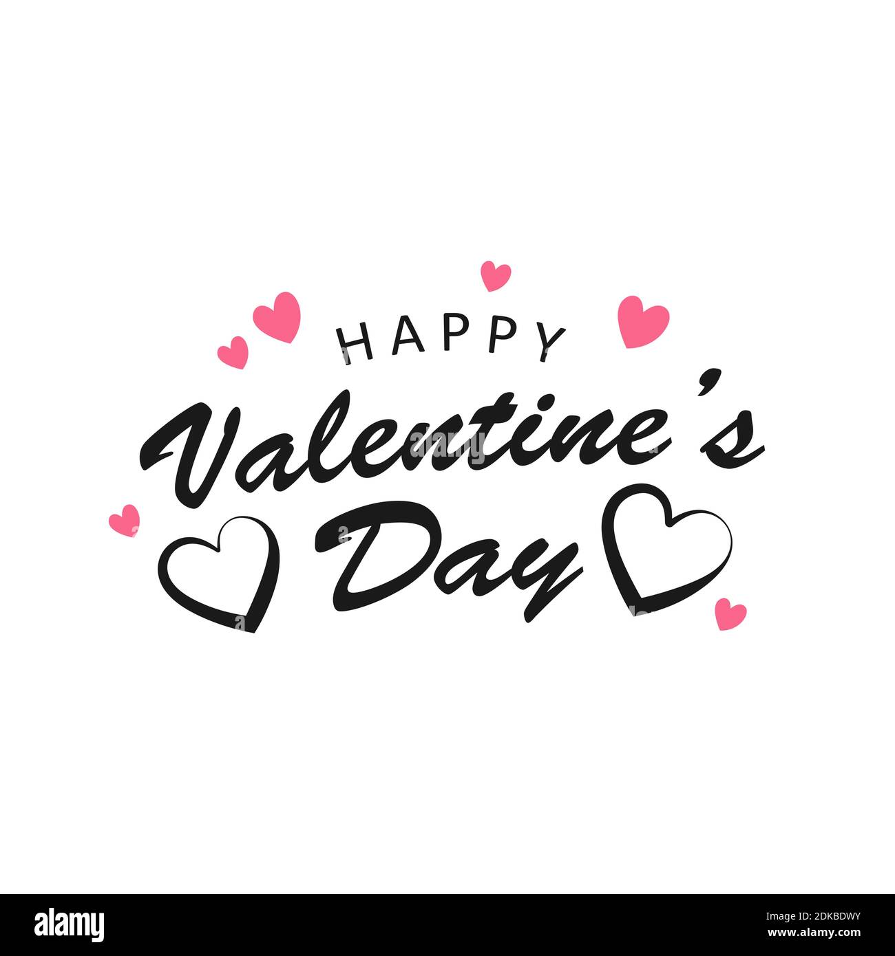 Affiche vectorielle de la Saint Valentin heureuse avec texte de calligraphie manuscrite et cœurs Illustration de Vecteur