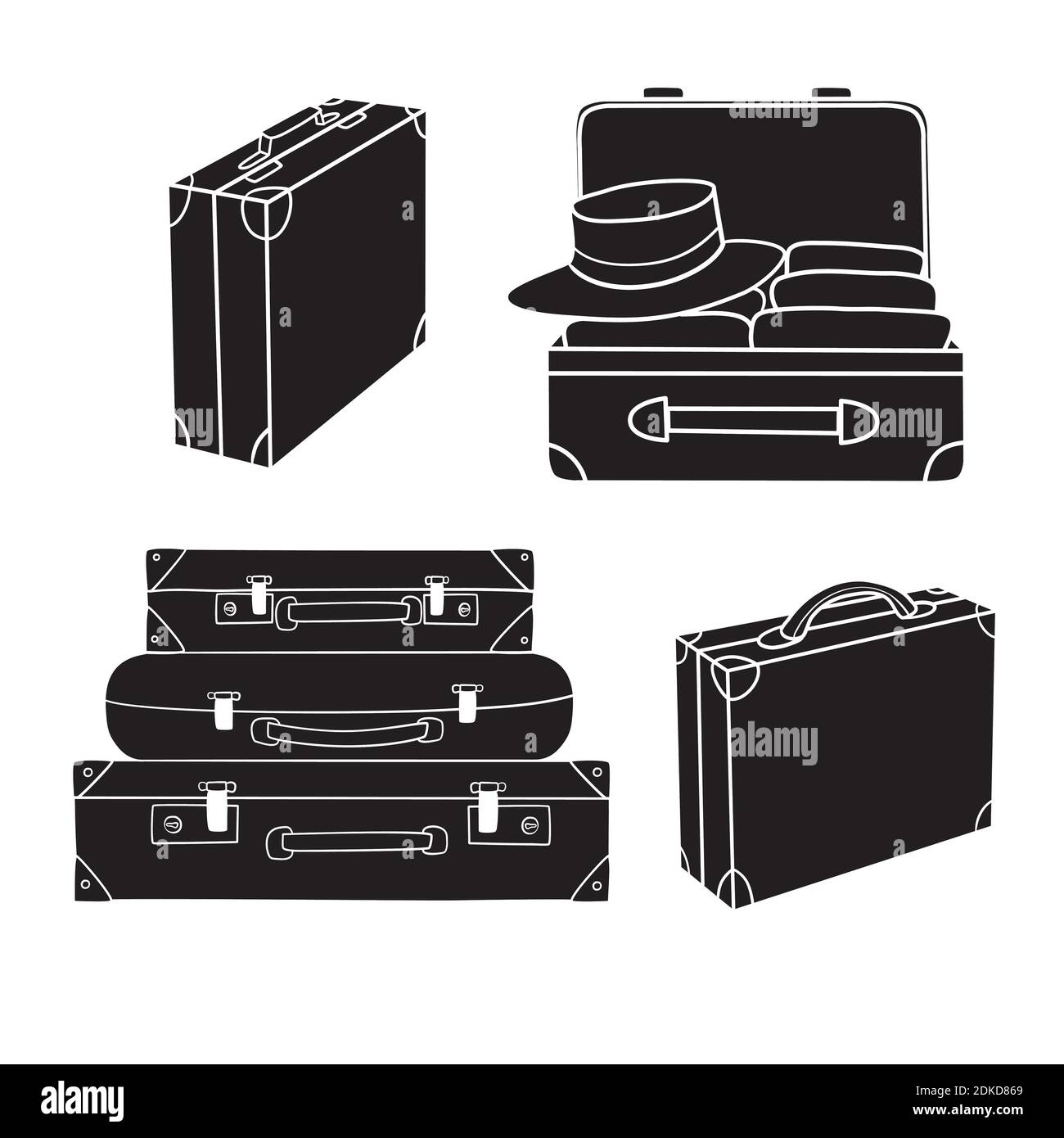 Jeu de différents bagages illustré en blanc Illustration de Vecteur