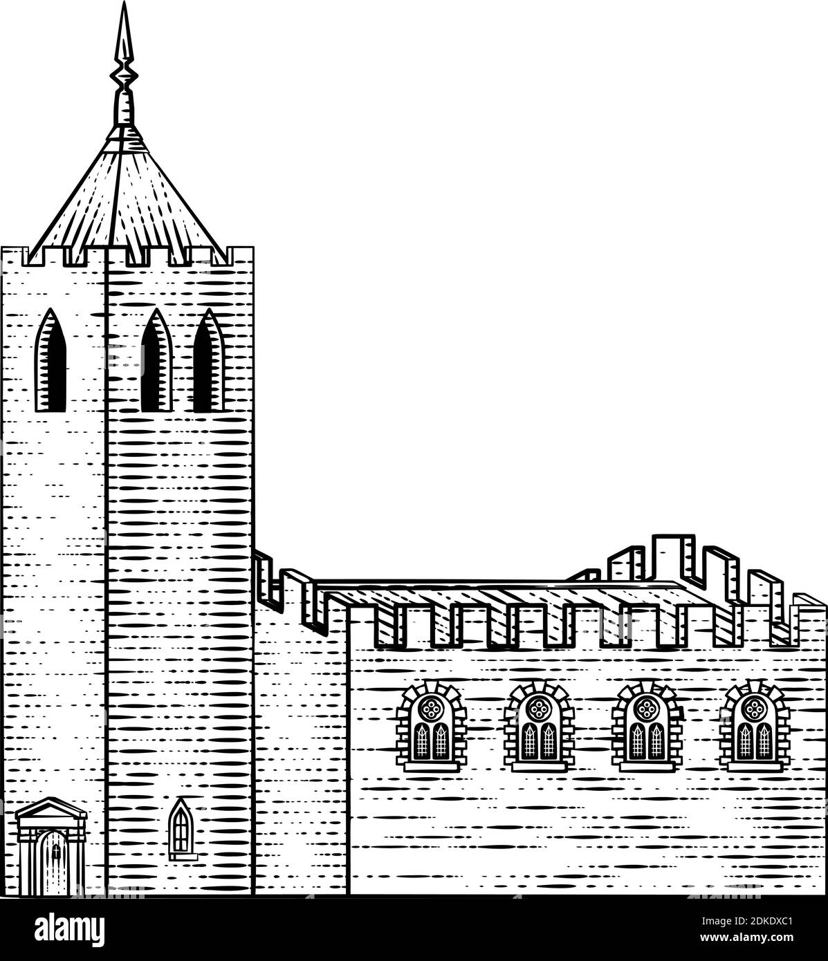 Cathédrale de l'église ancien bâtiment médiéval ancien Illustration de Vecteur