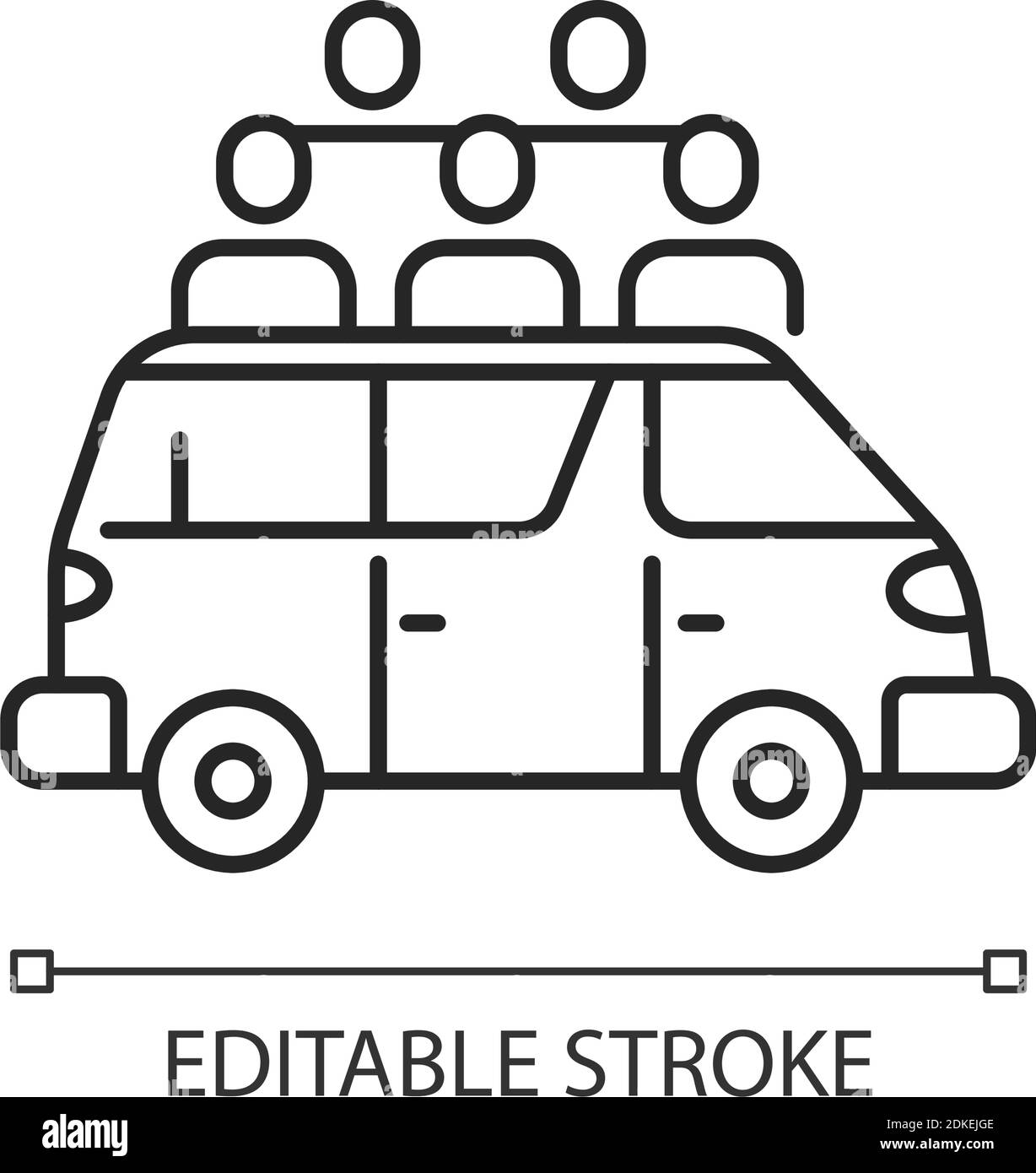 Partager l'icône linéaire du taxi. Mode de transport qui tombe entre le taxi et le bus. Véhicules pour les personnes. Illustration personnalisable à lignes fines. Symbole de contour Illustration de Vecteur