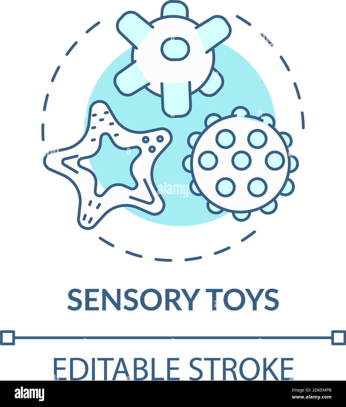 Jouets sensoriels turquoise concept Icon. Méthode Montessori. Bébé avec des besoins spéciaux. Illustration fine de l'idée de développement de la petite enfance. vecteur isola Illustration de Vecteur