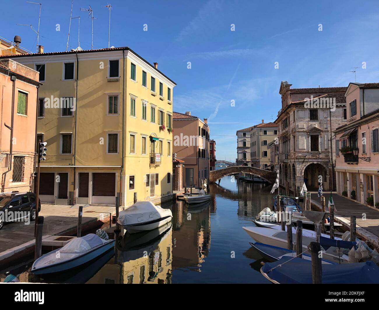 Chioggia, Canal de Vena, bateaux, lagune de Venise, Vénétie, Italie Banque D'Images
