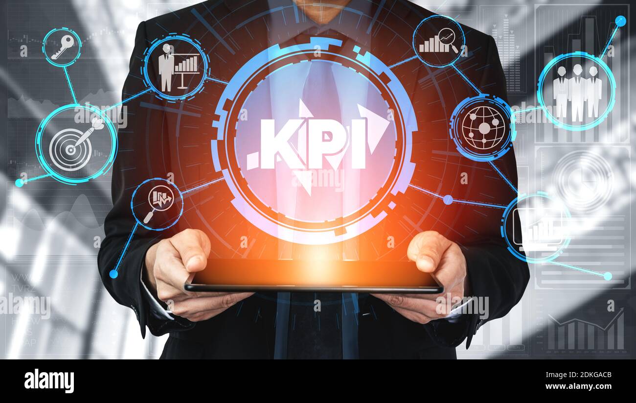 KPI indicateur de performance clé pour le concept d'entreprise - graphique moderne interface montrant les symboles de l'évaluation de la cible d'emploi et les numéros analytiques pour Banque D'Images