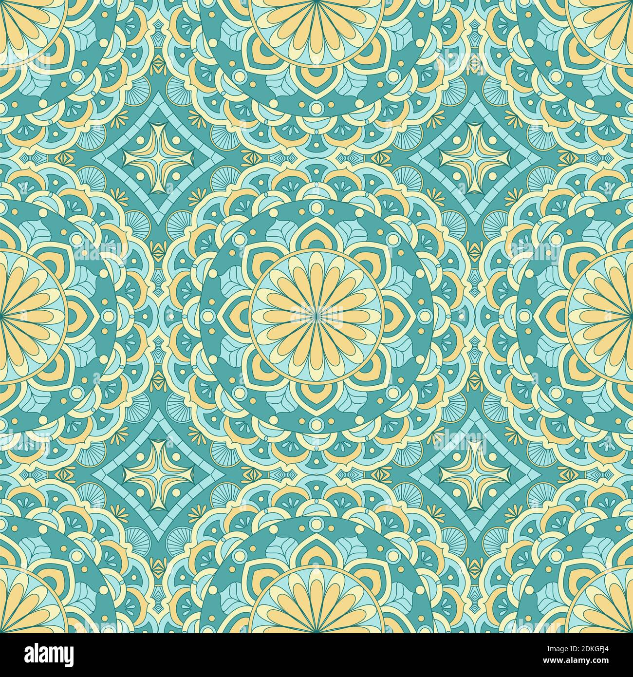 Motif vectoriel ethnique sans couture. Fleur géométrique verte et jaune. Illustration de Vecteur