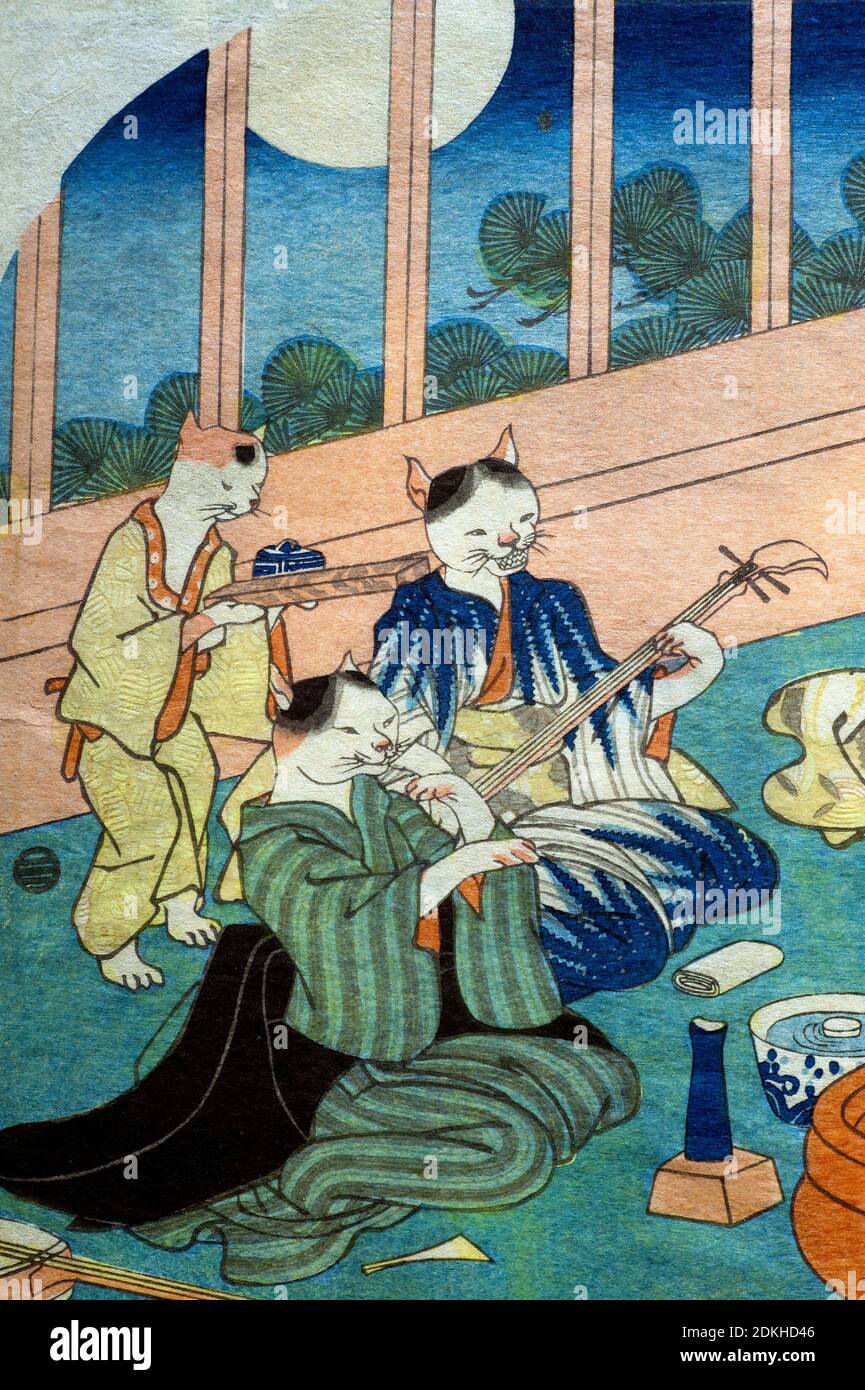 Utagawa Kuniyoshi 1798-1861. Neko no sakari. Environ 1843. Horizontale Ōban. Banque D'Images Utagawa Kuniyoshi 1798-1861. Neko no sakari. Environ 1843. Horizontale Ōban. Banque D'Images