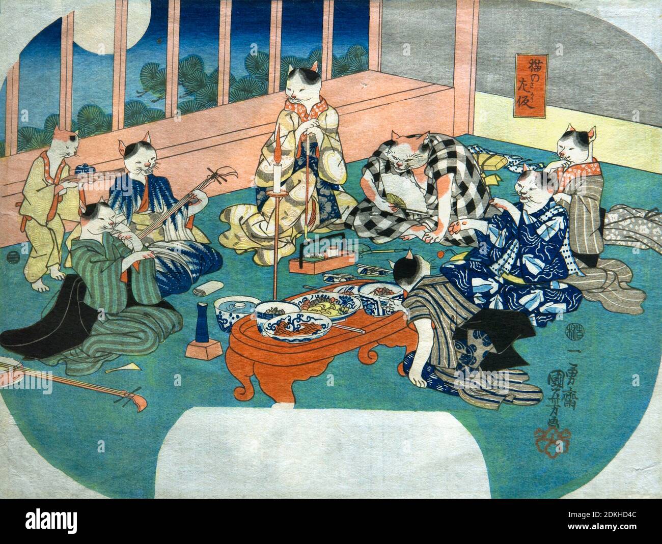 Utagawa Kuniyoshi 1798-1861. Neko no sakari. Environ 1843. Horizontale Ōban. Banque D'Images Utagawa Kuniyoshi 1798-1861. Neko no sakari. Environ 1843. Horizontale Ōban. Banque D'Images
