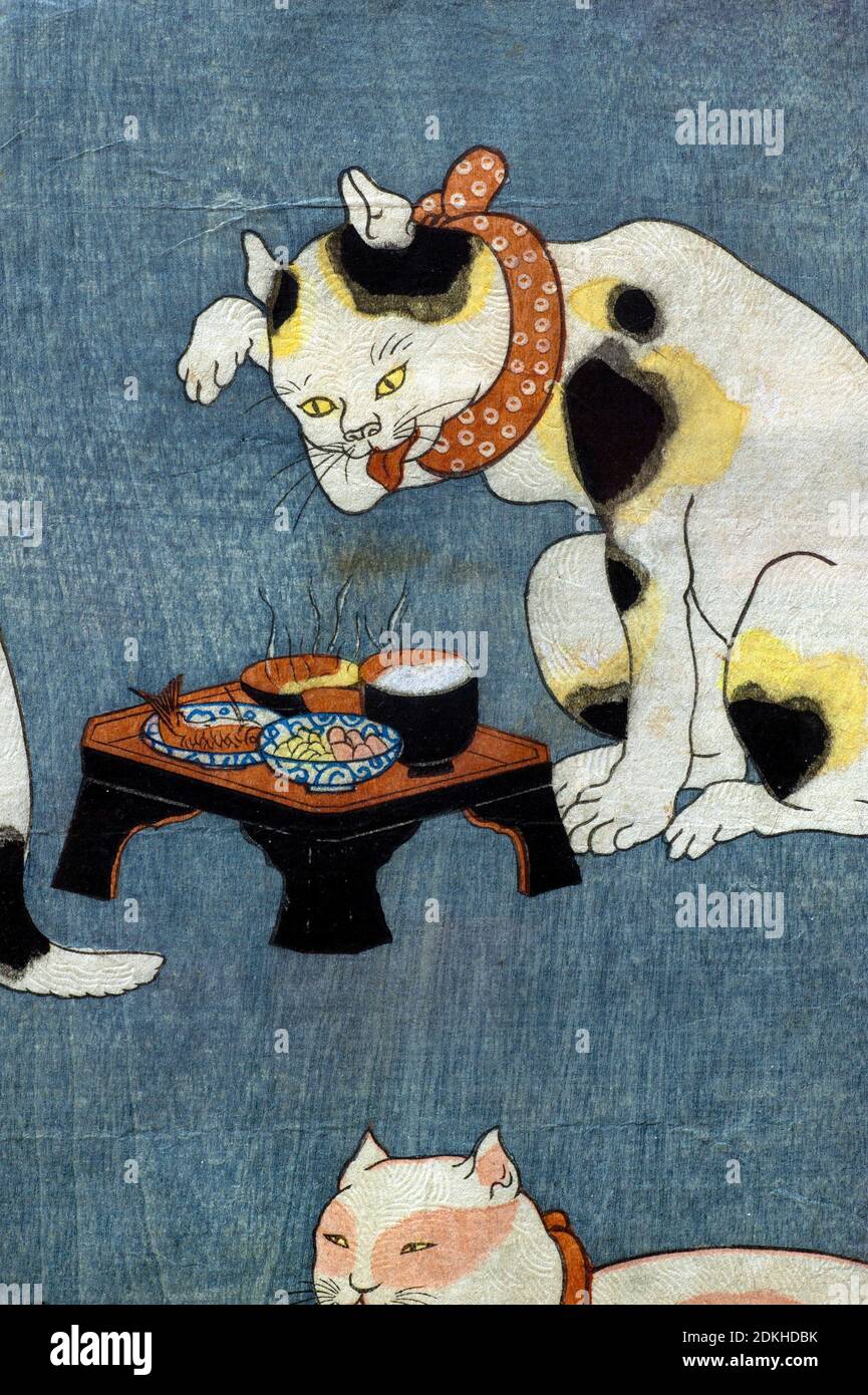 Art, Utagawa Kuniyoshi 1798-1861, titre de l'œuvre, Proverbes illustrés par Cats (Tatoe zukushi no uchi), vers 1852, trois ensembles Ōban, 35.2 x 24.4 - Banque D'Images Art, Utagawa Kuniyoshi 1798-1861, titre de l'œuvre, Proverbes illustrés par Cats (Tatoe zukushi no uchi), vers 1852, trois ensembles Ōban, 35.2 x 24.4 - Banque D'Images