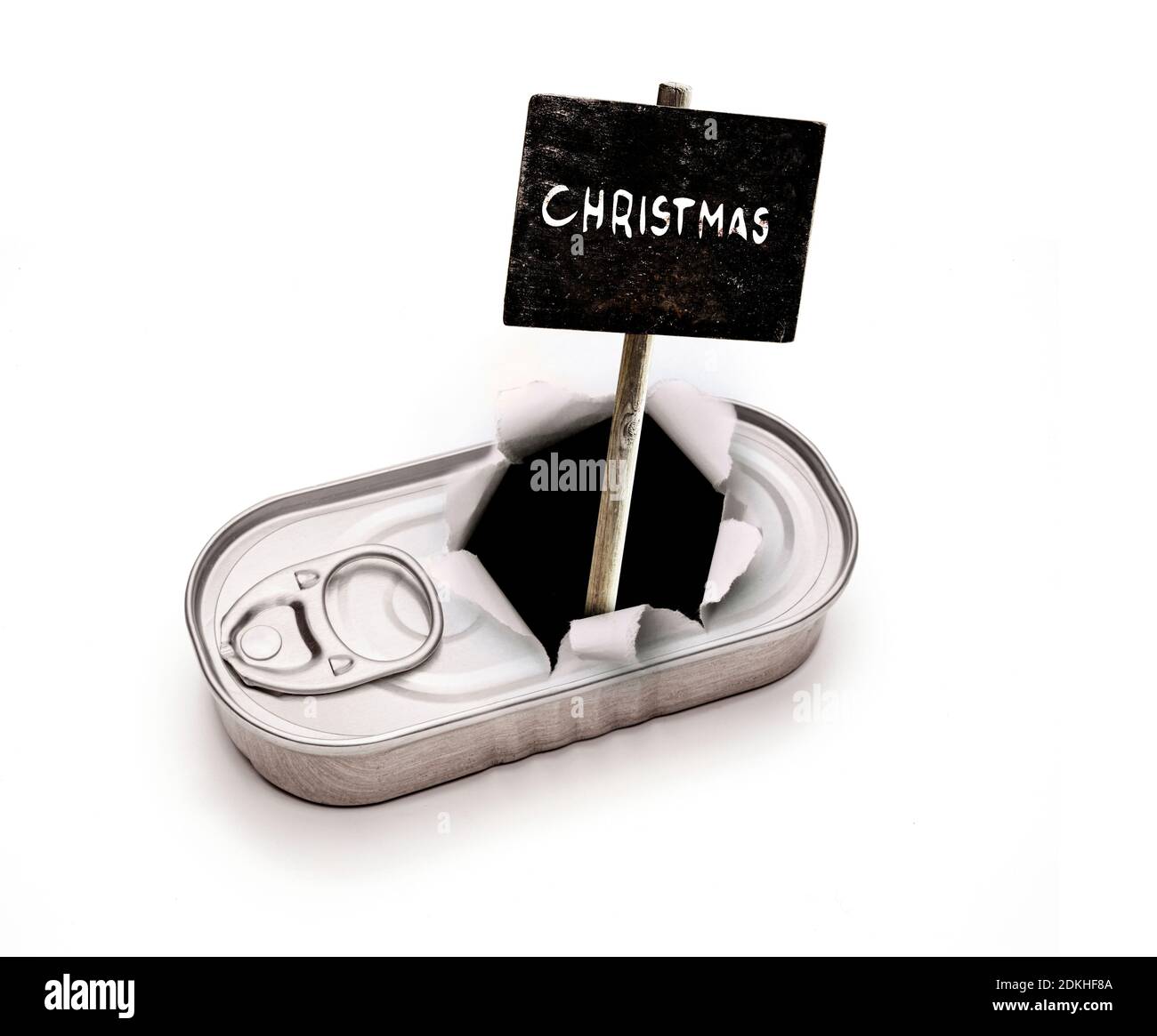 Affiche « Noël » dans une boîte sur fond blanc Banque D'Images