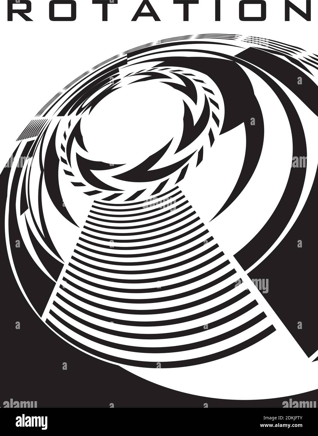 Rotation. Affiche noire et blanche avec formes géométriques abstraites en rotation. Graphiques vectoriels Illustration de Vecteur