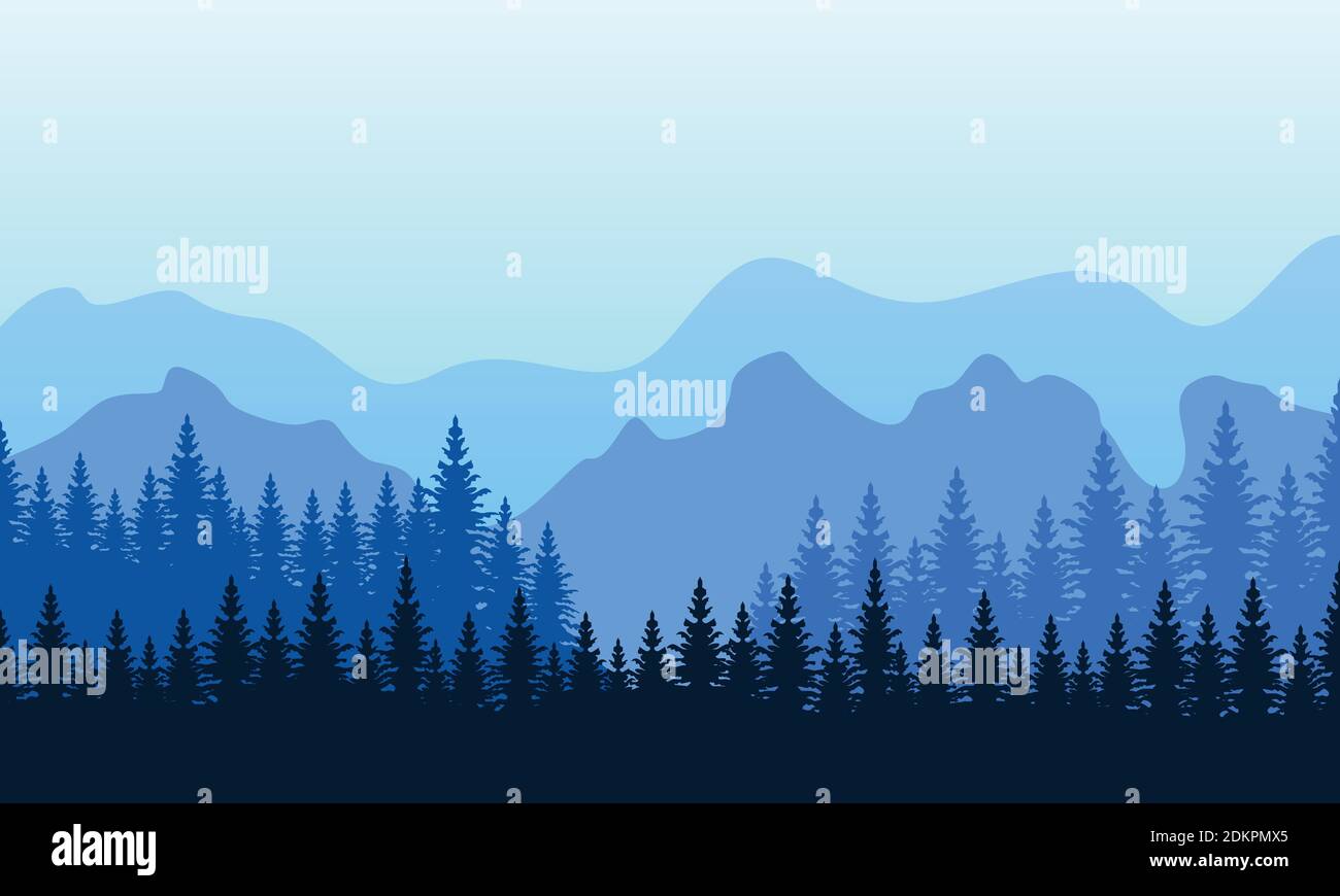 Paysage beaux arbres et montagnes le matin. Illustration City Vector Illustration de Vecteur