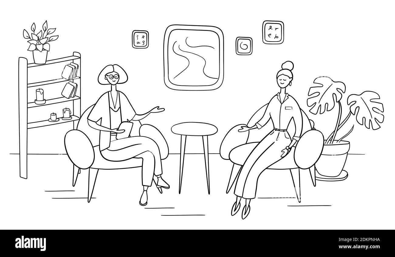 Une présentatrice féminine pose une question à une célébrité célèbre à la télévision. Une star féminine populaire donne un entretien à un présentateur de télévision dans un studio de diffusion. Interview Internet Illustration de Vecteur