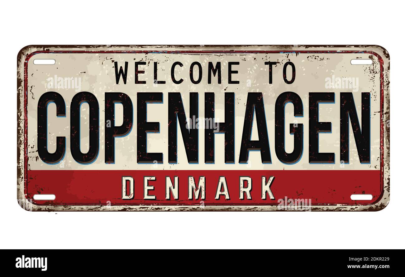 Bienvenue à Copenhague plaque de métal rouillé vintage sur fond blanc, illustration vectorielle Illustration de Vecteur