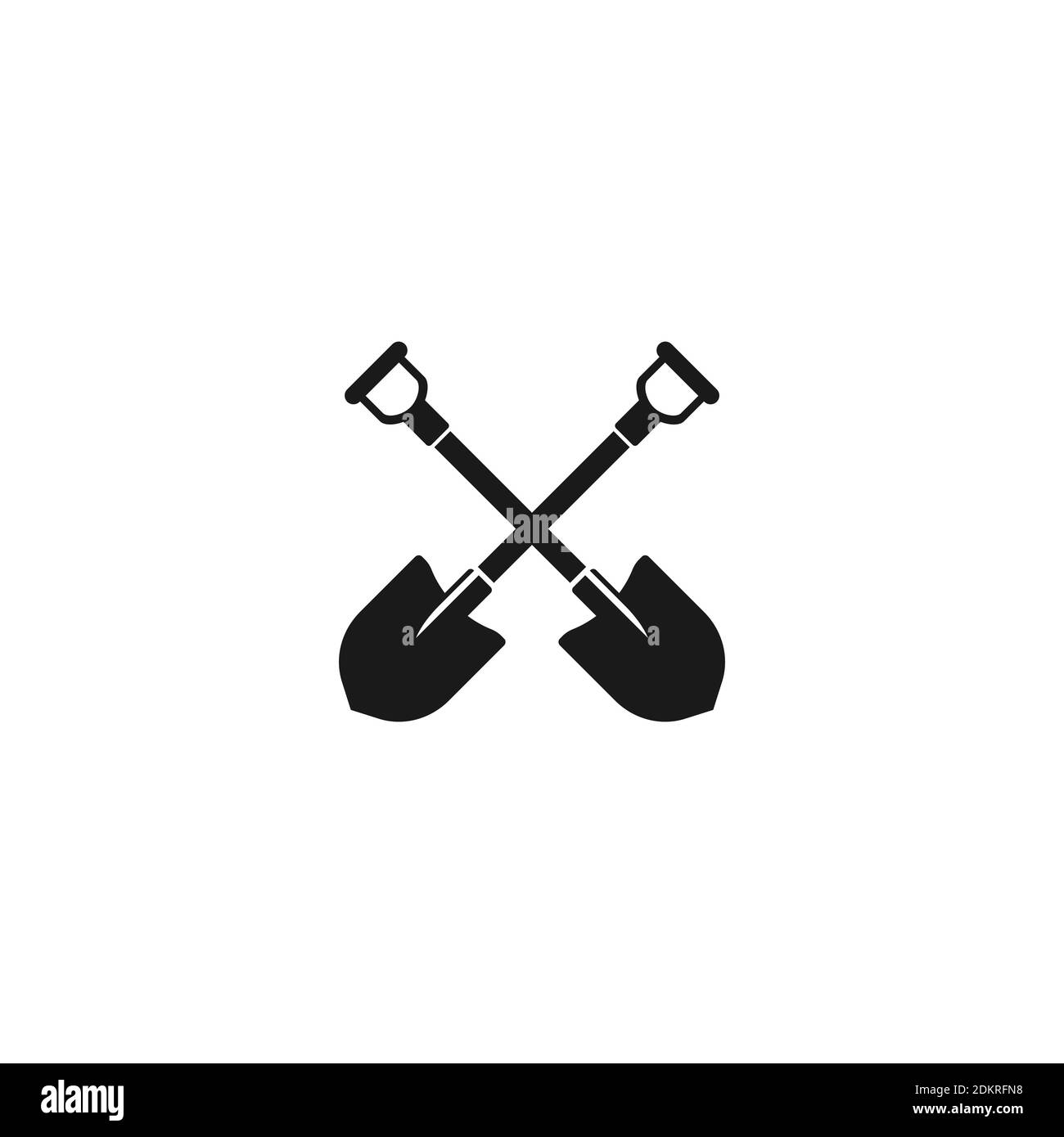 Icône de pelles noires croisées isolée sur blanc. Outil de jardinage et d'agriculture. Creuser, entretenir, construire le symbole. Illustration à plan vectoriel en V. Illustration de Vecteur