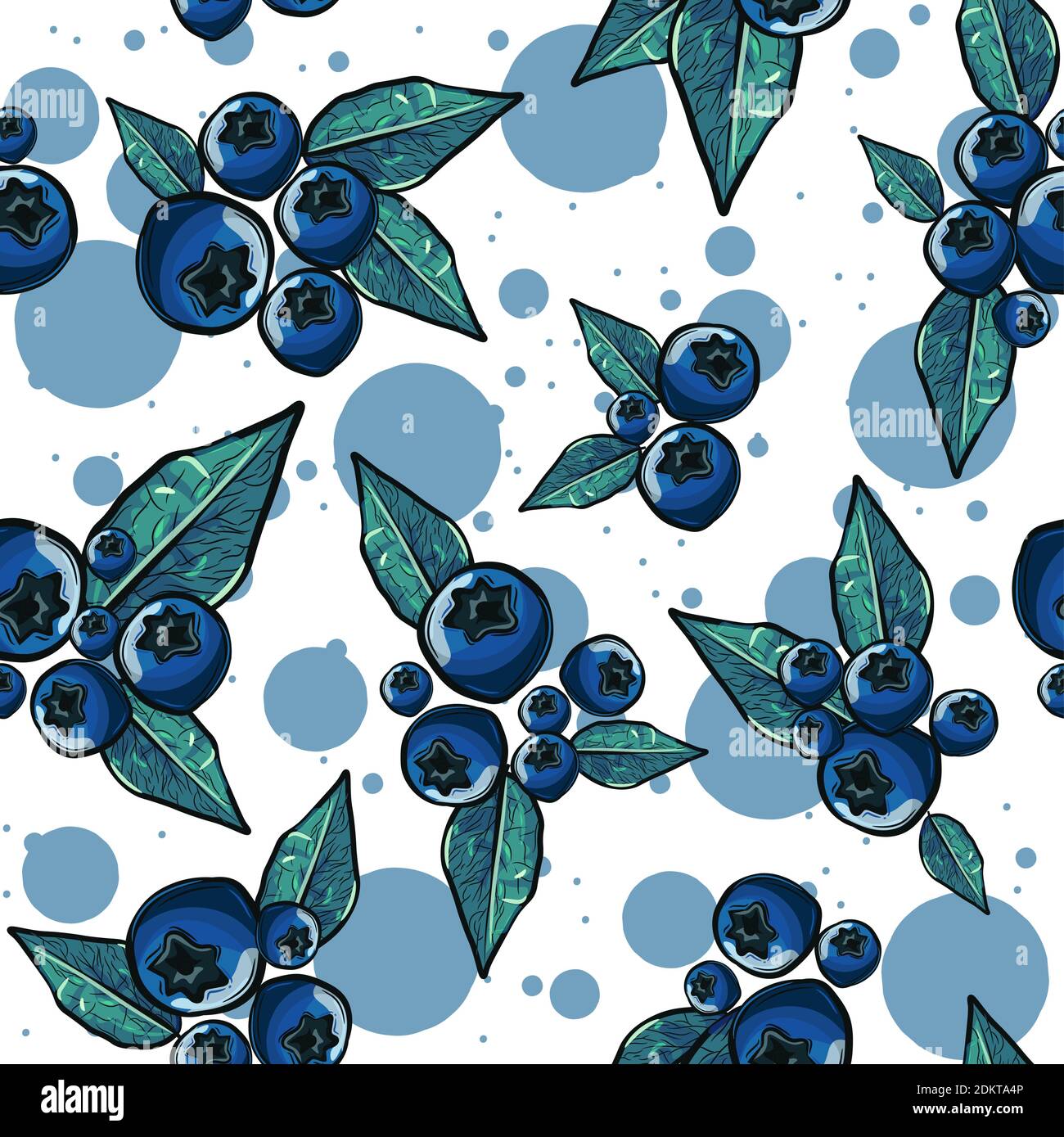 Bleu fruits d'été arrière-plan répétitif. Motif sans couture avec bleuets et feuilles. Illustration de Vecteur
