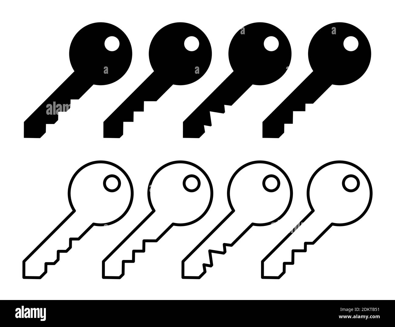 Icône de clé définie. Symbole de sécurité noir. Collection de vecteurs isolée sur fond blanc. Formes de silhouette et de contour. Concept de sécurité et de secret. Simp Illustration de Vecteur