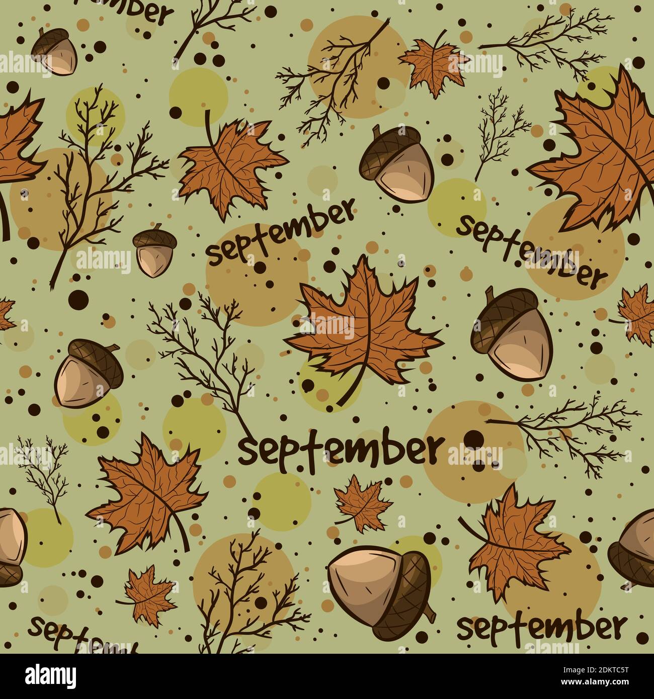 Arrière-plan de la saison d'automne avec des feuilles, des glands et des branches. Motif automnale sans coutures avec tons ocre. Illustration de Vecteur