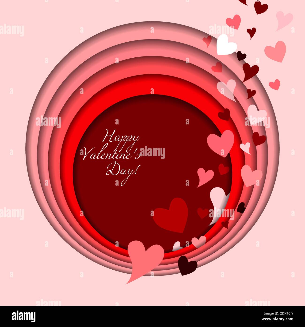 Bannière de la Saint-Valentin. Arrière-plan avec effet de coupe de papier et différents coeurs colorés. Copiez l'espace pour votre texte. Carte-cadeau, publicité, affiche Illustration de Vecteur