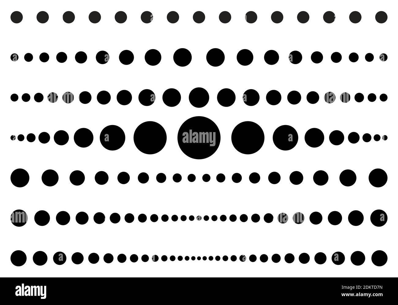 Ensemble de lignes de points. Collection de séparateurs à pois. Répétitions de lignes de cercle vectorielles. Bordure de page simple de modèle. Élément graphique noir isolé sur bac blanc Illustration de Vecteur