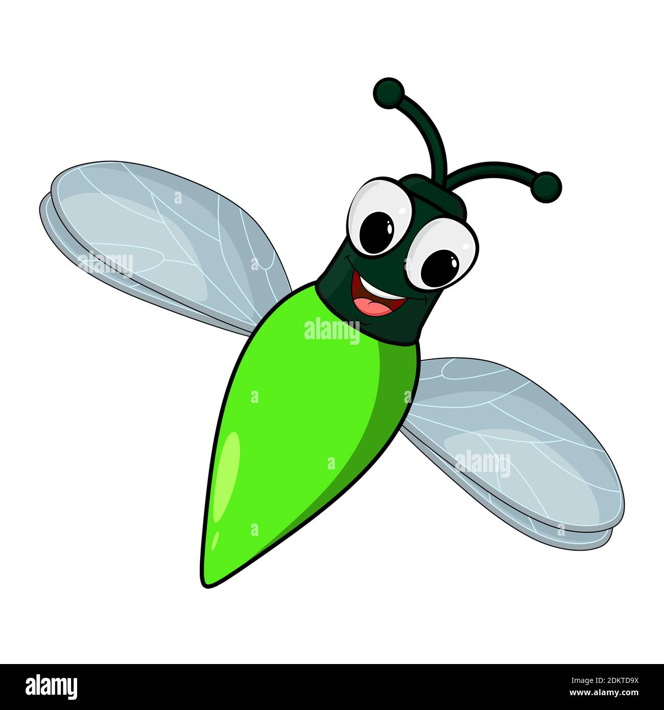 Illustration de dessin animé d'insecte Firefly isolée sur fond blanc. Insecte lucarne avec abdomen brillant. Comique personnage mignon avec les yeux et le sourire. Vecteur Illustration de Vecteur