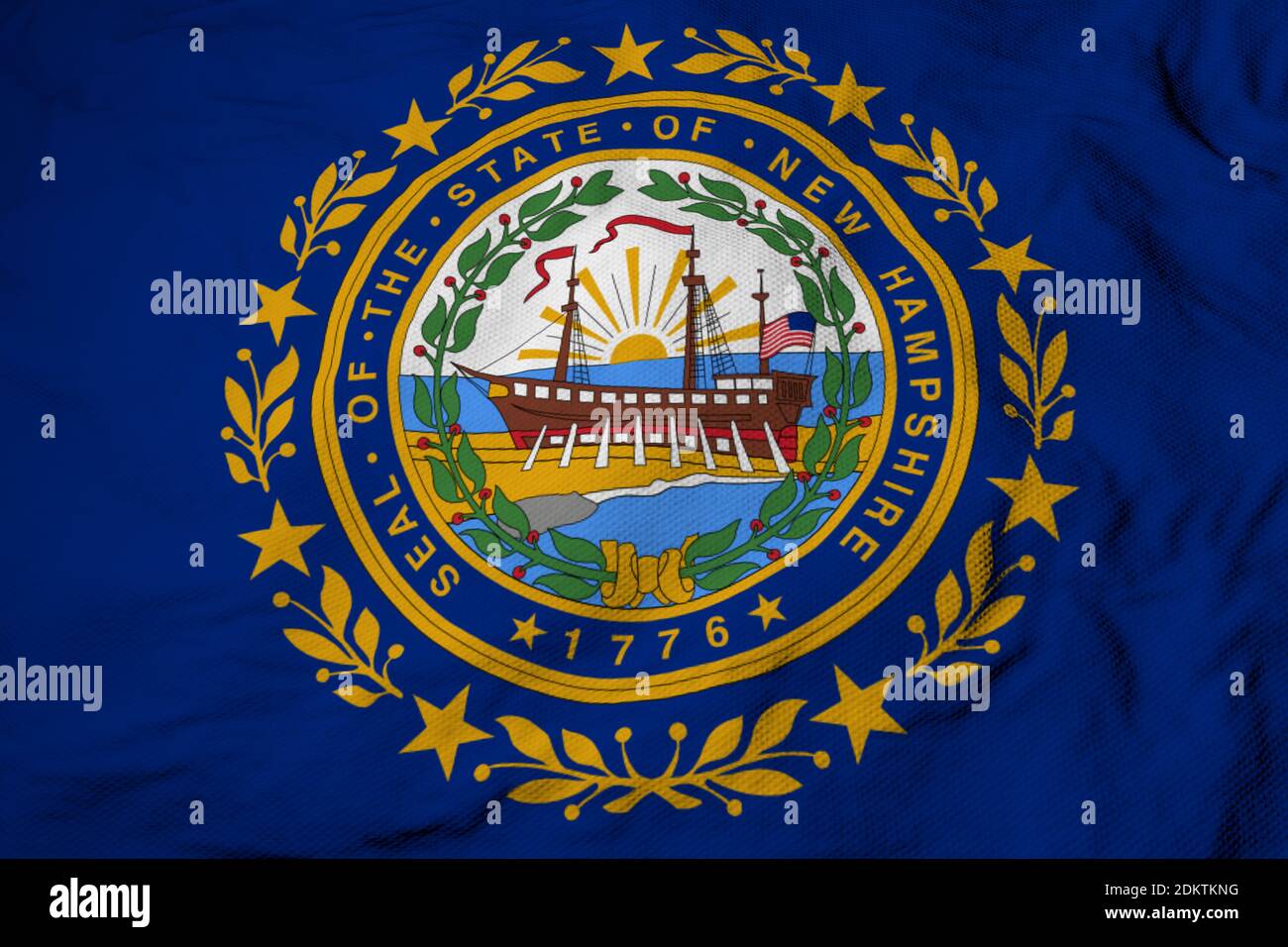 Gros plan plein format sur un drapeau du New Hampshire (États-Unis) en rendu 3D. Banque D'Images