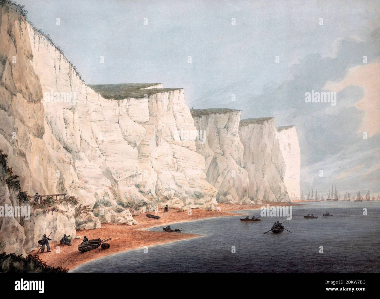 La flotte au large de la côte, Beachy Head par Samuel Atkins, vers 1790-1805 Banque D'Images