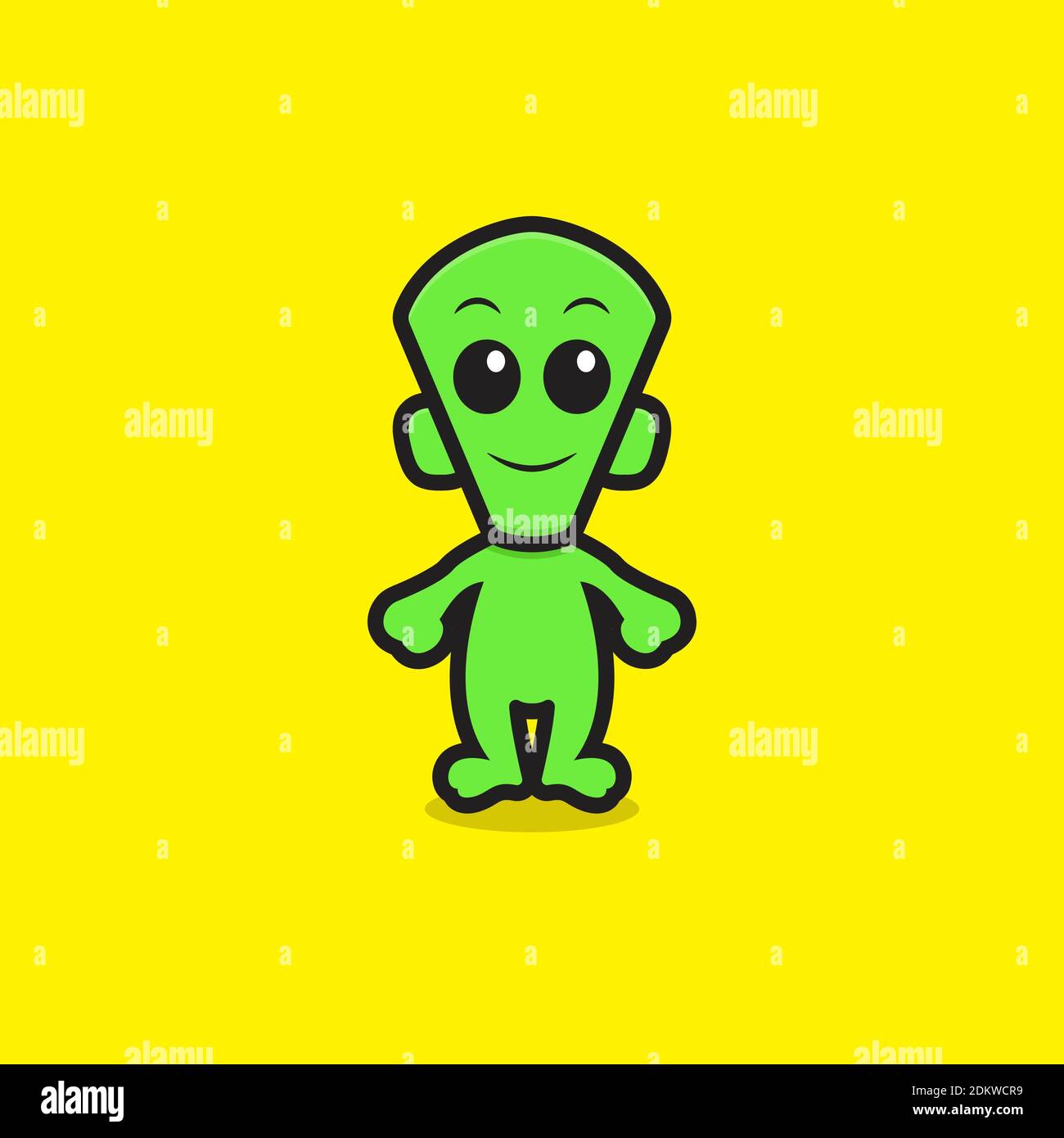 adorable personnage vert de mascotte extraterrestre. design isolé sur fond jaune. Banque D'Images