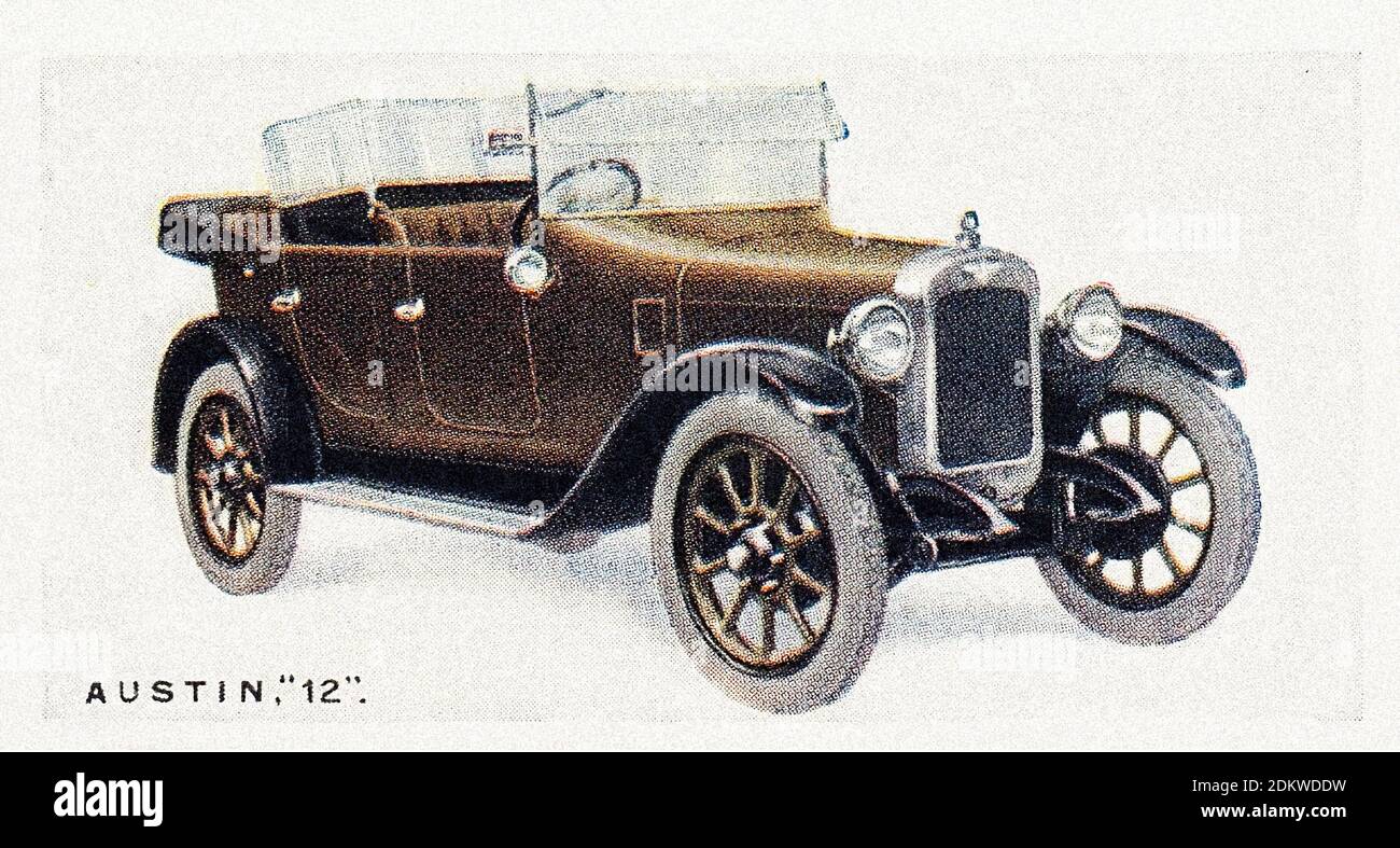 Cartes de cigarettes anciennes. 1926. Cigarettes Lambert & Butler (3e série de voitures automobiles). Voiture classique Austin '12'. L'Austin Twelve est un moteur intr Banque D'Images