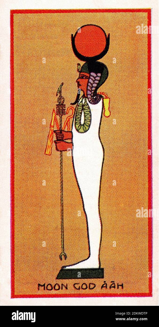 Cartes de cigarettes anciennes. Cigarettes Henly & Watkins (série Ancient Egyptian Gods). Le Dieu de la Lune IAH (aah). 1924 IAH est une déité lunaire dans l'ancien Egyp Banque D'Images