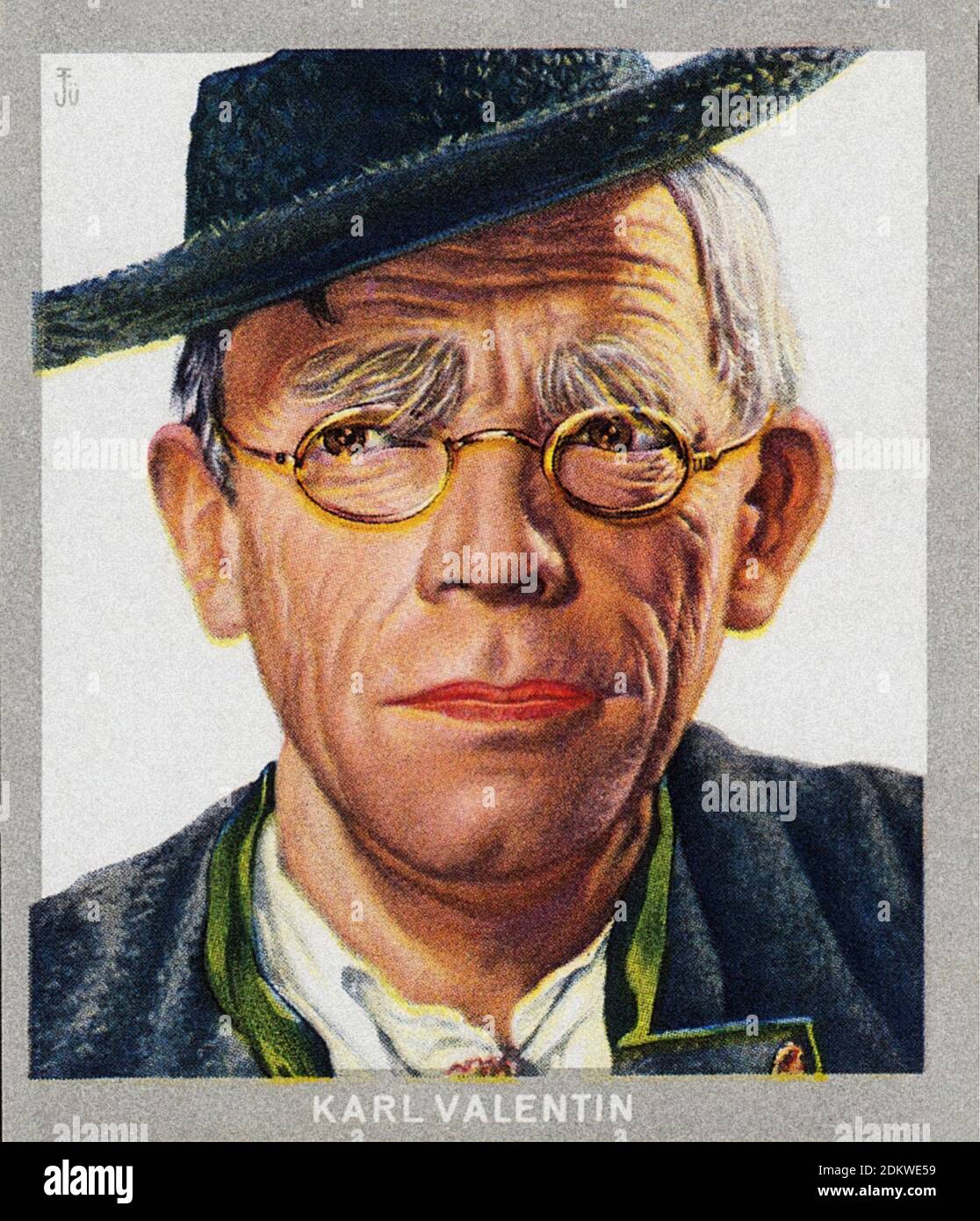 Cartes de cigarettes anciennes allemandes. Monopol cigarettes 'série Künstler im film'. Karl Valentin, acteur et comédien allemand. 1937 Karl Valentin (né Vale Banque D'Images