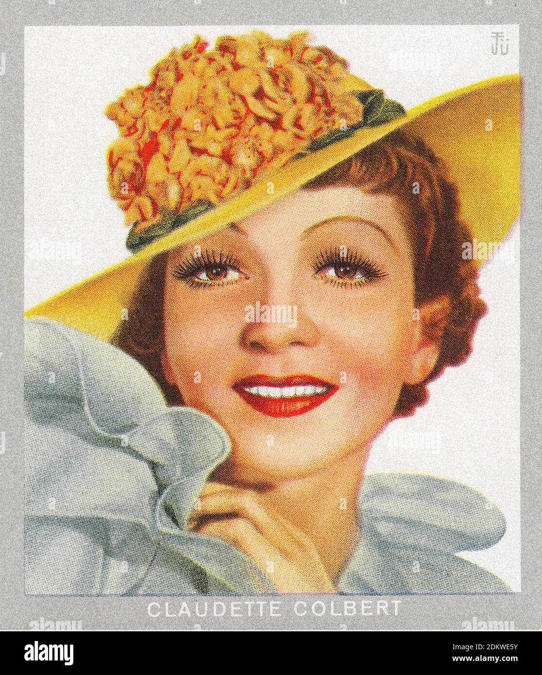 Cartes de cigarettes anciennes allemandes. Monopol cigarettes 'série Künstler im film' Claudette Colbert, actrice franco-américaine. 1937 Claudette Colbert (née Banque D'Images