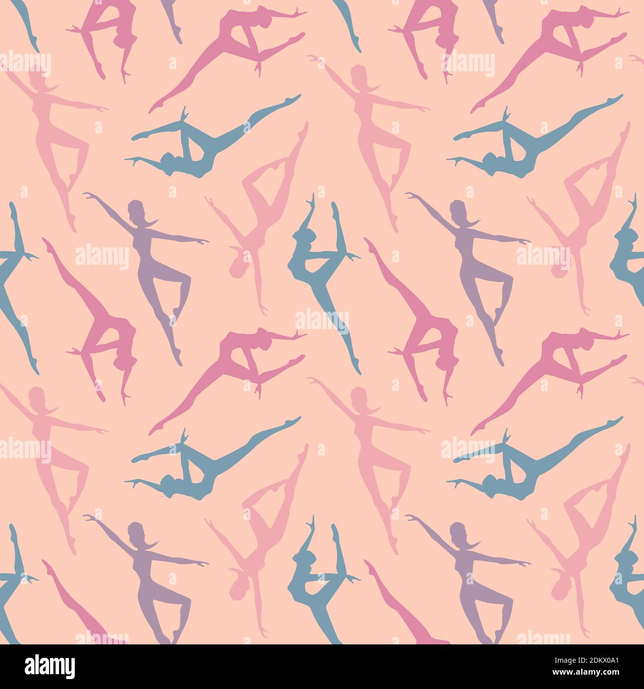 Motif vectoriel sans couture avec silhouettes ballerinas en rose, bleu et violet. Parfait pour le papier cadeau, le tissu, les vêtements, le textile, le textu de surface Illustration de Vecteur