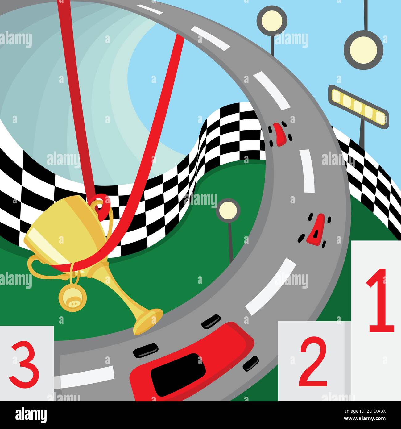 Illustration de course automobile avec voiture, circuit de course et prix Illustration de Vecteur