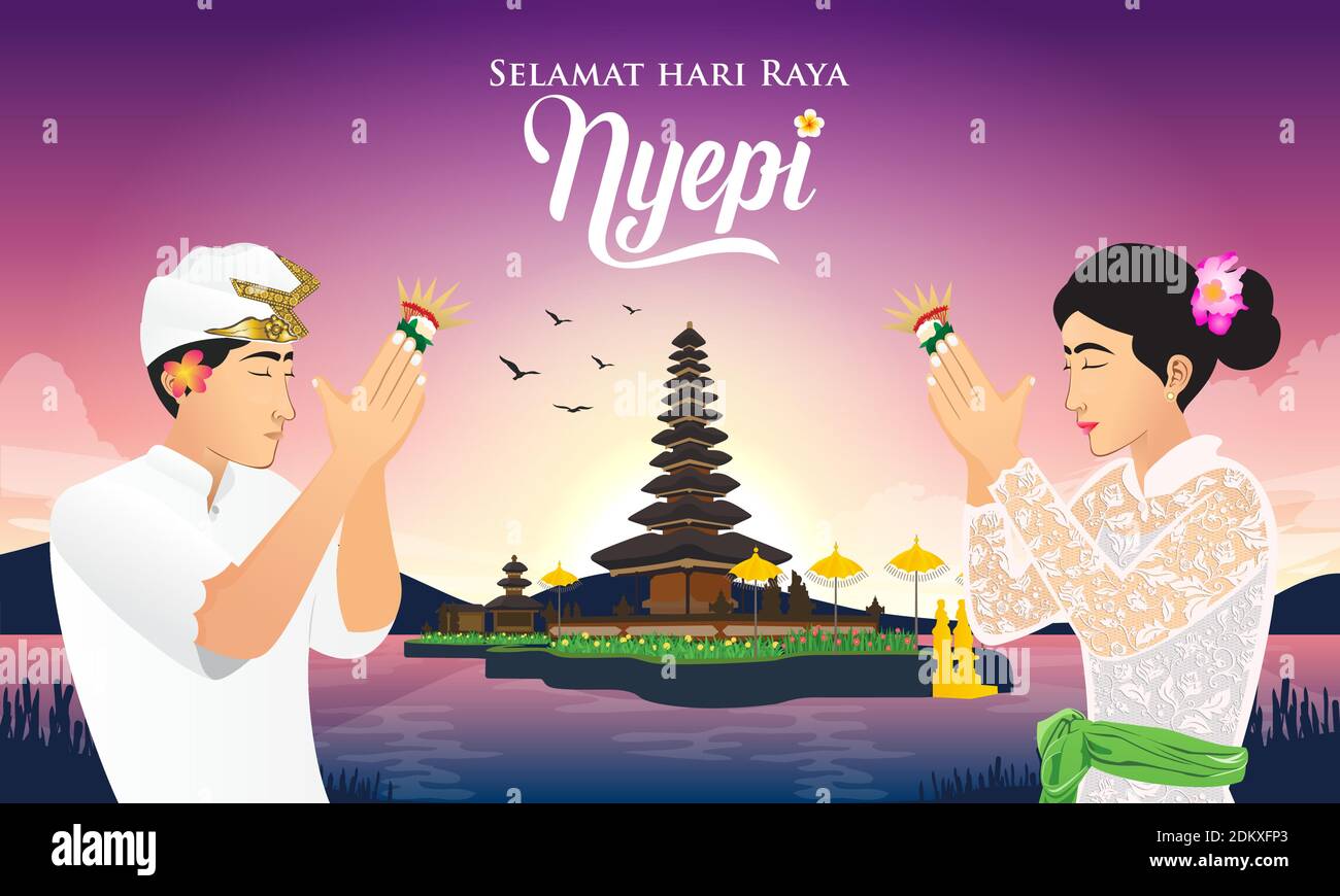 Selamat hari raya Nyepi. Traduction: Happy Day of Silence Nyepi. Convient aux cartes de vœux, affiches et bannières. Illustration de Vecteur