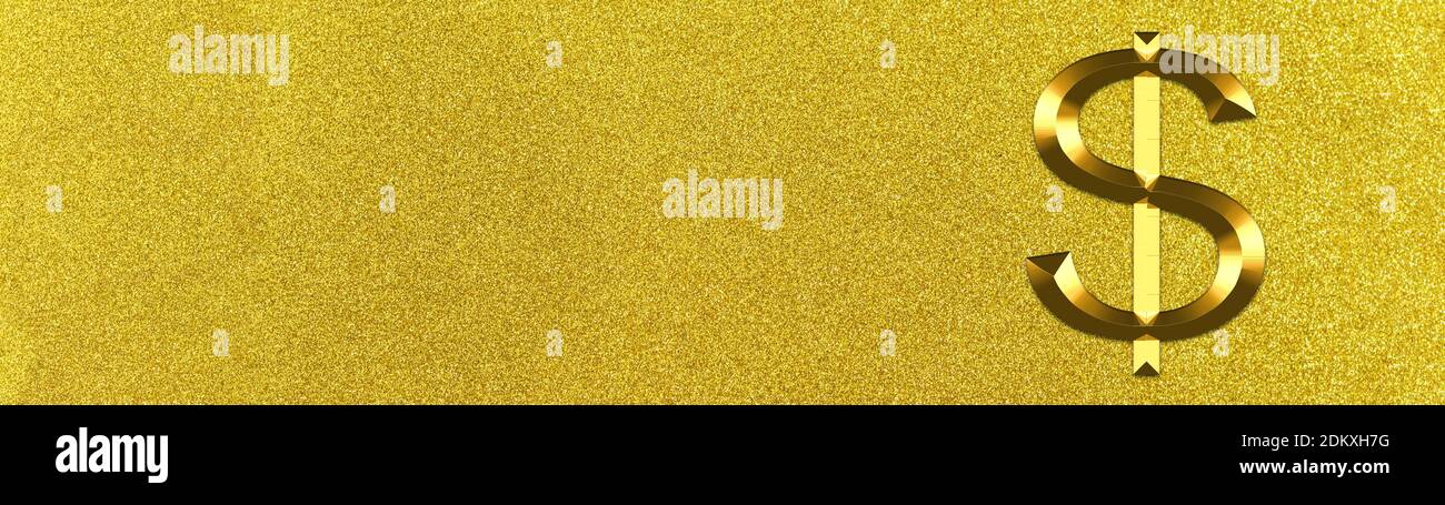 Arrière-plan doré étincelant avec signe dollar. Garder l'argent et le concept d'investissement. Bannière. Banque D'Images