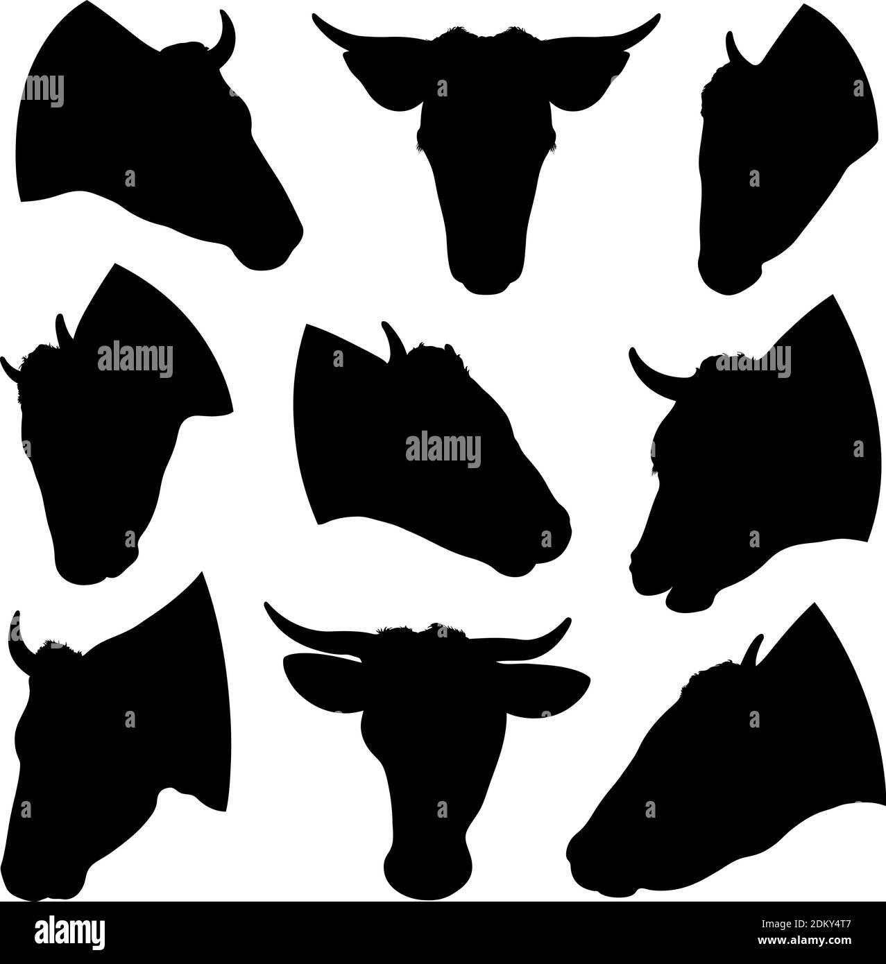 Ensemble de têtes de vache différentes isolées sur blanc Illustration de Vecteur