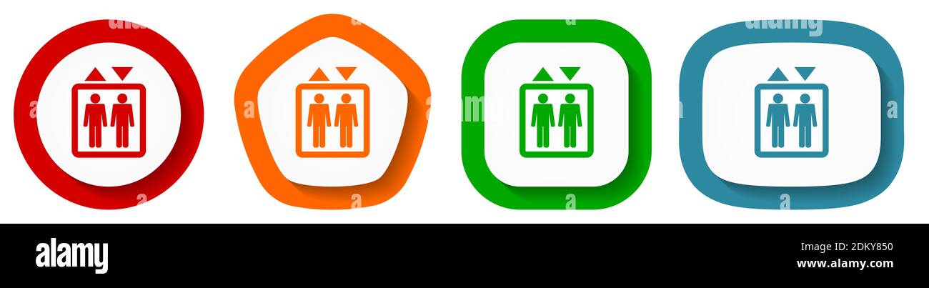 Ascenseur, ensemble d'icônes de vecteur de levage, boutons de conception plate sur fond blanc Illustration de Vecteur