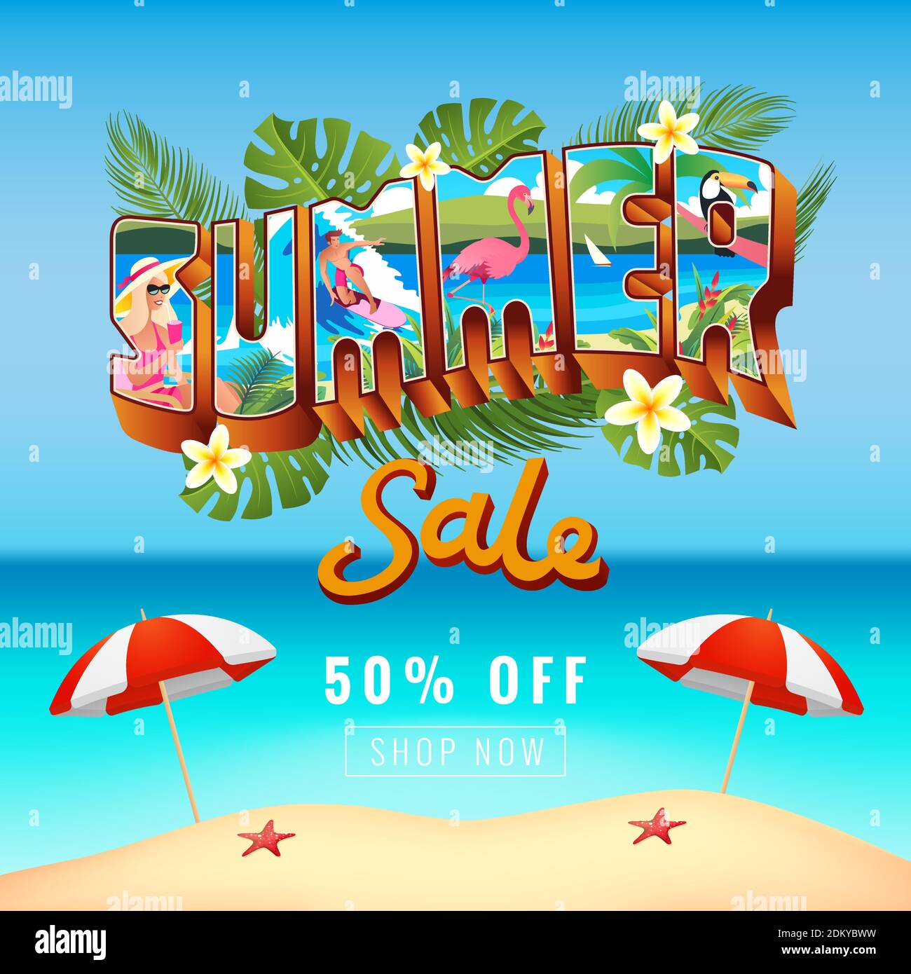 Banniere De Soldes D Ete Avec Style Carte Postale Vintage De Vacances D Ete Et Fond De Plage Convient Pour Banniere Prospectus Invitation Poster Site Web Ou Greeti Image Vectorielle Stock Alamy