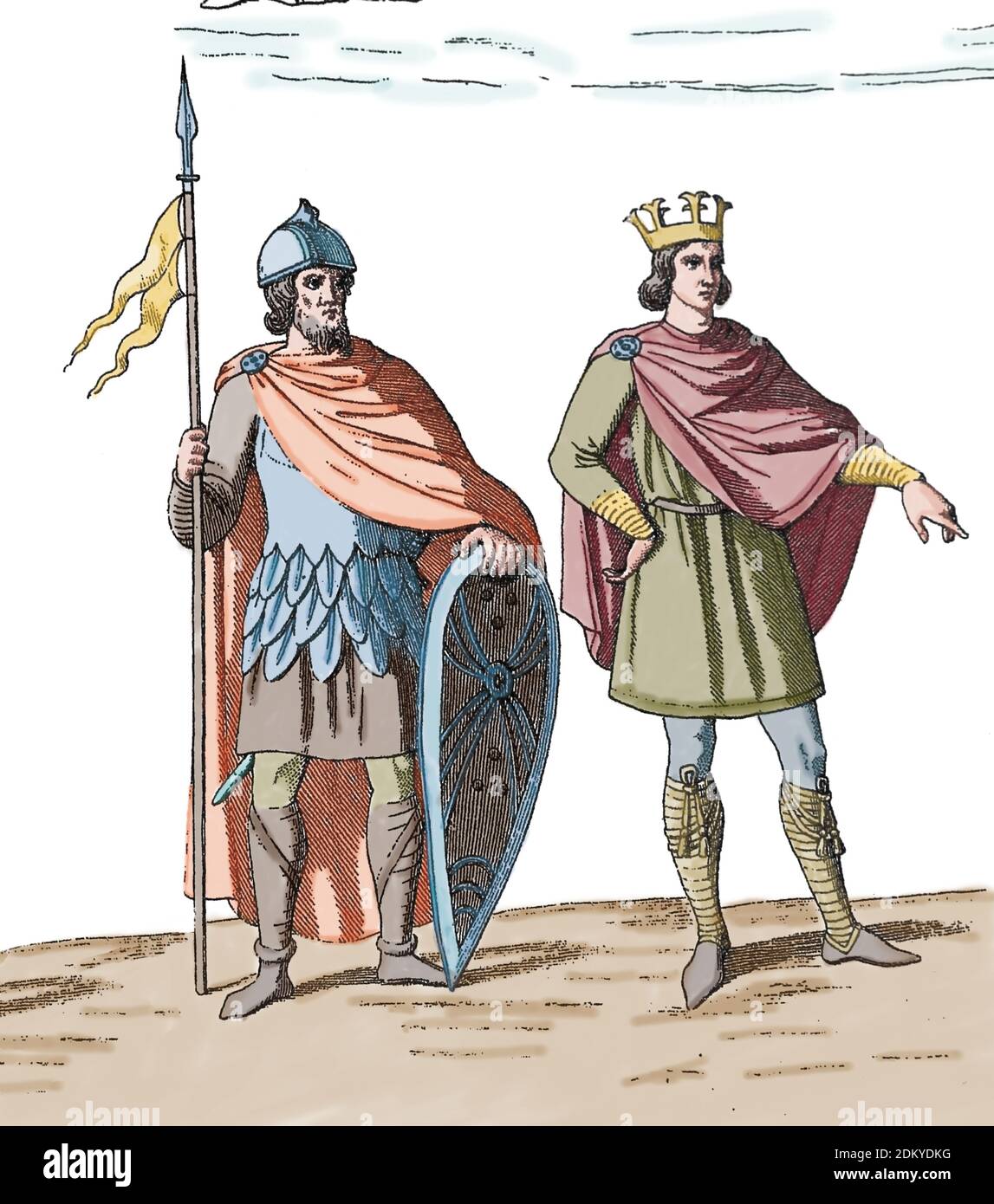 Angleterre. Période Anglo-Saxons. 5e-11e. Société. Princesse et soldat. Gravure, 19e siècle. Banque D'Images