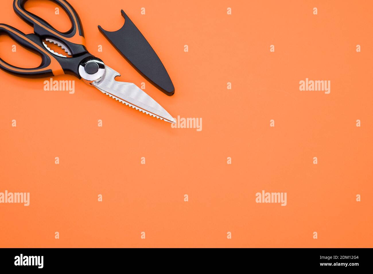 Gros plan de ciseaux isolés sur fond rose. Outil de coupe avec lames zigzag, copier l'espace Banque D'Images