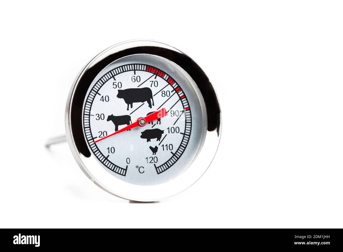 Un thermomètre à viande isolé sur un fond blanc dans un vue rapprochée Banque D'Images