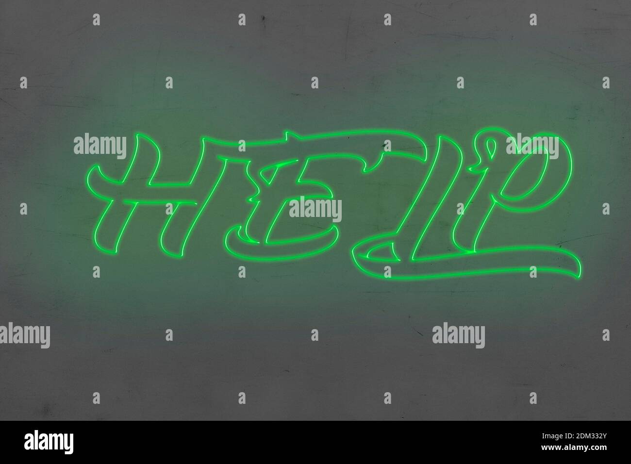 Affiche avec le mot AIDE en lettres vertes. Illustration vectorielle. Banque D'Images