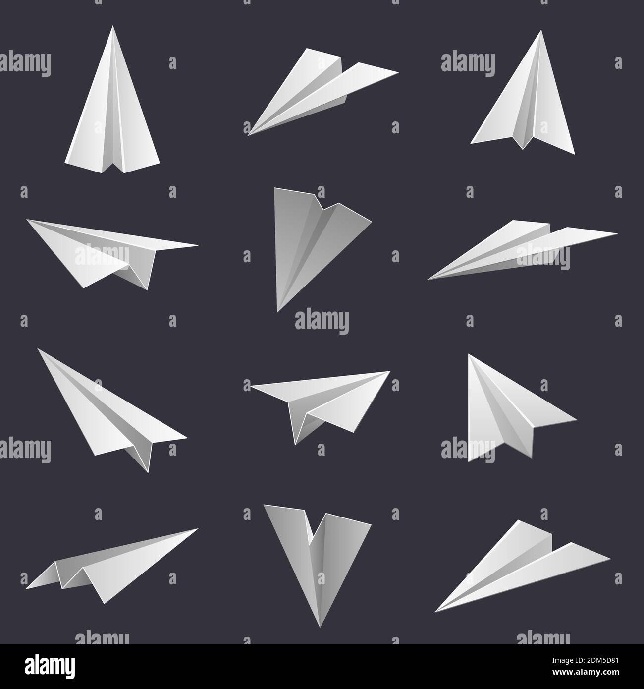 Plans de papier. Figurines d'avions origami faites à la main, passe-temps de pliage de papier. Jeu d'illustrations vectorielles isolées de formes de papier polygonales Illustration de Vecteur