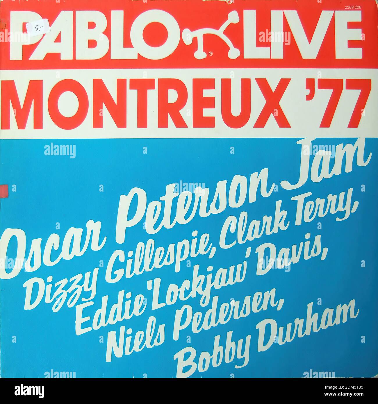 Oscar Peterson Jam - Montreux '77, Dizzy Gillespie, Clark Terry, Eddie 'lockjaw' Davis, Niels Pedersen, Bobby Durham - Pablo Live - Vintage vinyle album couverture Banque D'Images